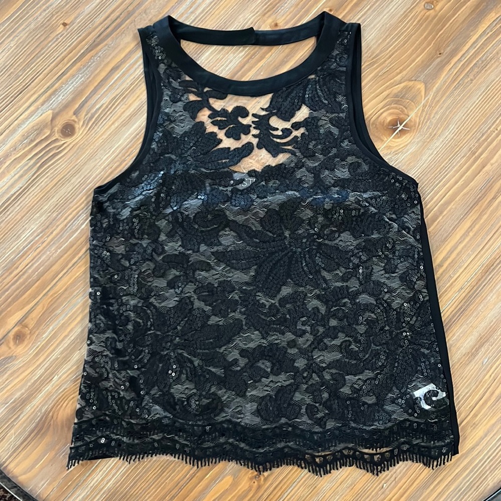 ASTR black lace sequin top